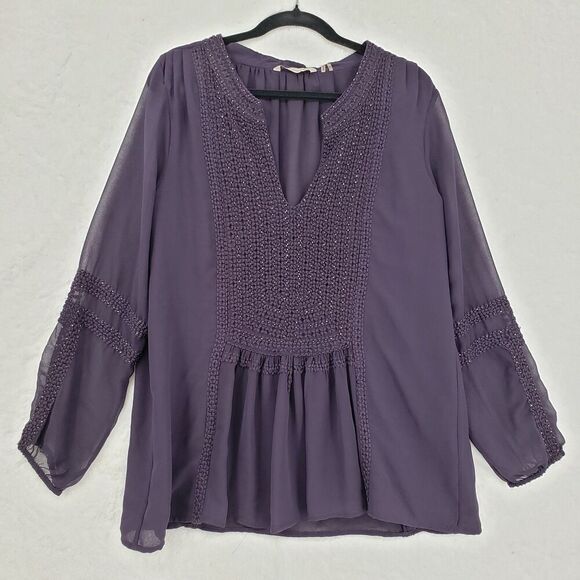 Soft Surroundings Blouse Womens Medium Sheer Beaded Tunic Boho Peasant Top - Picture 1 of 11